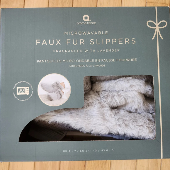 BNWT Aroma Home Lavender Faux Fur Microwaveable Slippers Sz US 6/9 Cozy Gift - Picture 3 of 8